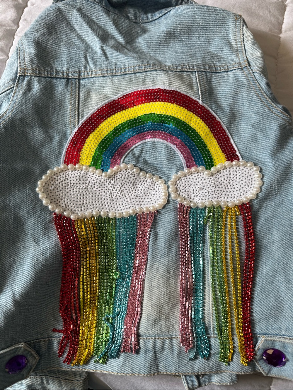 LOLA AND THE BOYS  Light Blue Denim Jacket with Multicolor Gem Buttons
